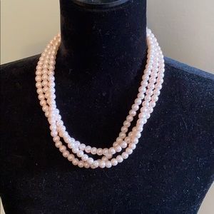 Triple Thread Pink Pearl Necklace